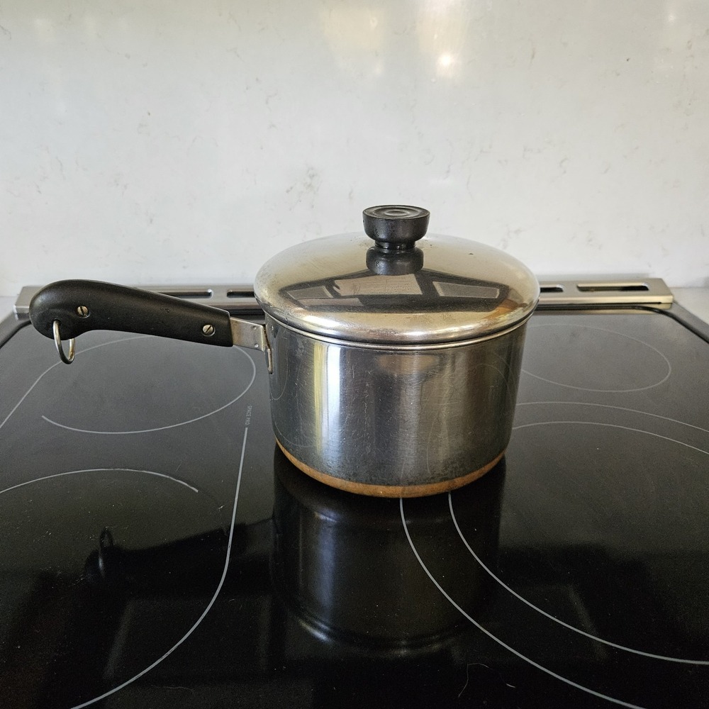 Vintage Revere Ware 1801 Copper Clad 2 Qt Saucepan & Lid Clinton Ill USA 7"